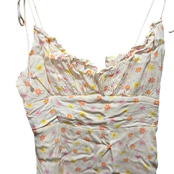 ELODIE ~ Cream Floral Mini Dress Adjustable Tie Straps 90s 70s Y2K - Picture 4 of 11